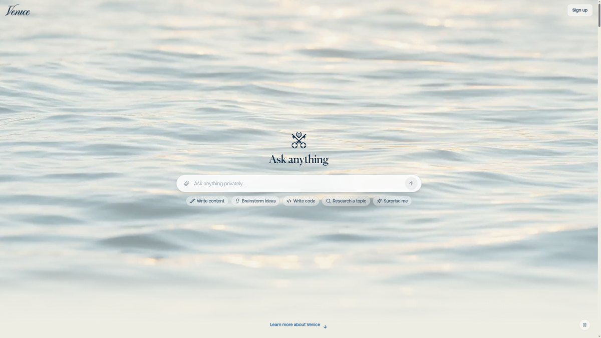 Screenshot of the Venice.ai website homepage